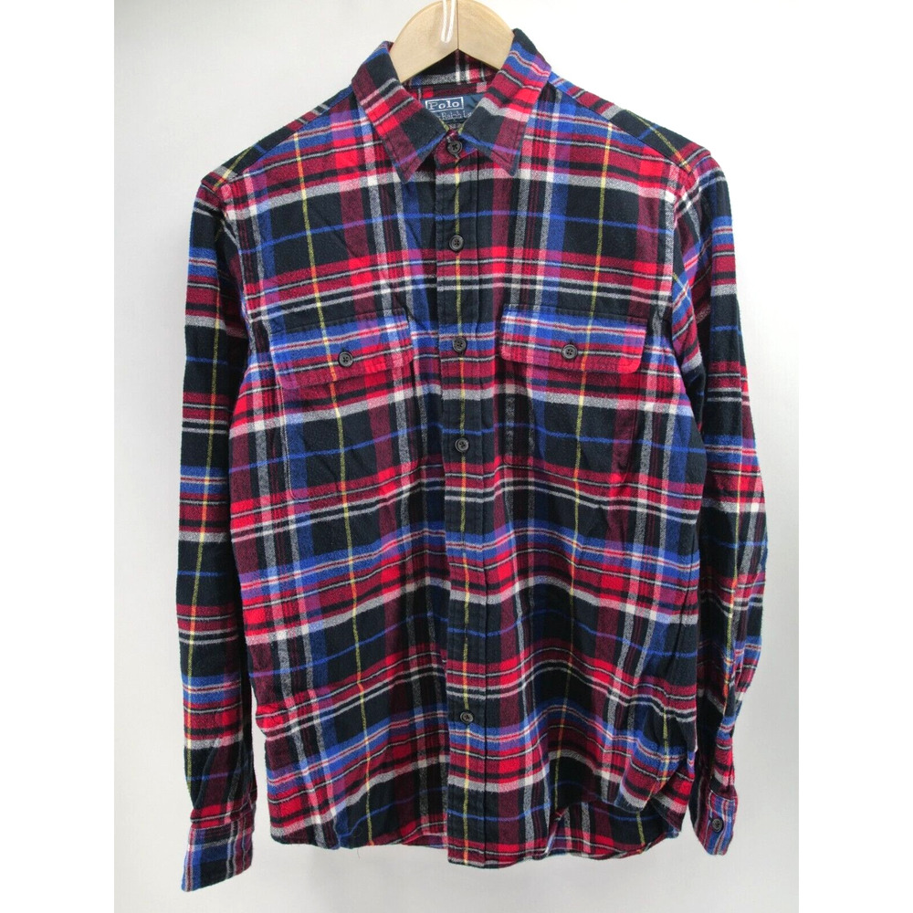 Vintage Polo Ralph Lauren Heavyweight Red Black Plaid Flannel‎ Button Up Small